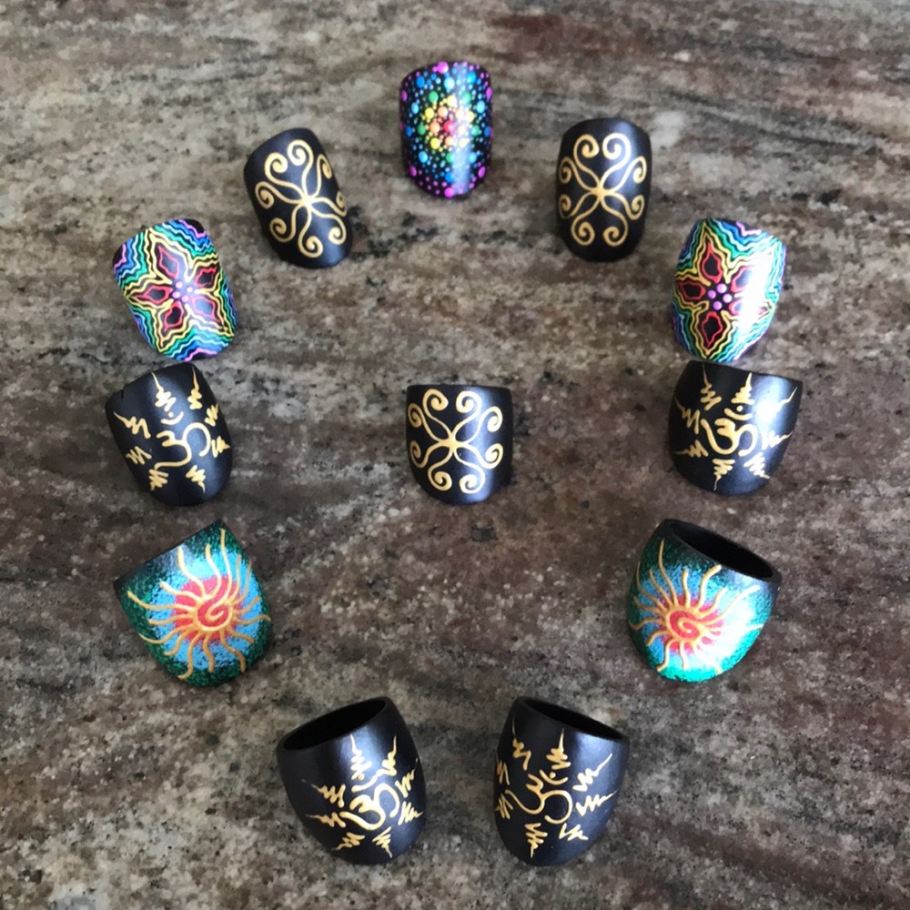 🌈Hand Painted Rings on Coconut Shell🌈